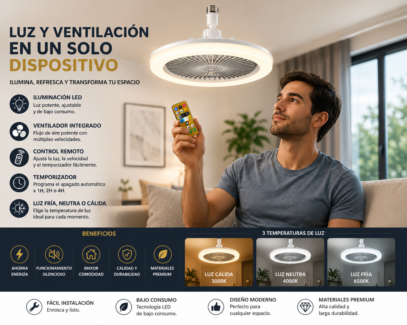 Ventilador LED Inteligente 2 en 1